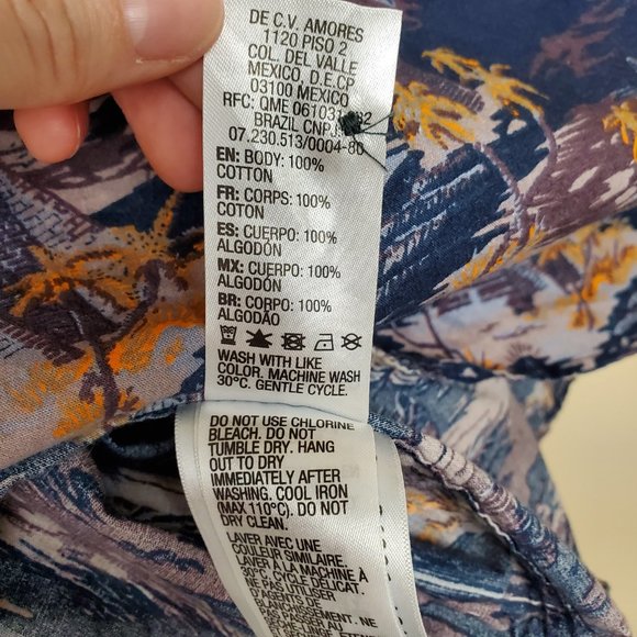 Quicksilver Navy Purple Orange Hawaiian Print Buttondown Shirt Mens Medium - Picture 5 of 5